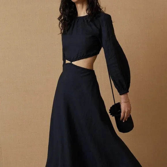 bec and bridge black linen dress Elina Dress in Black